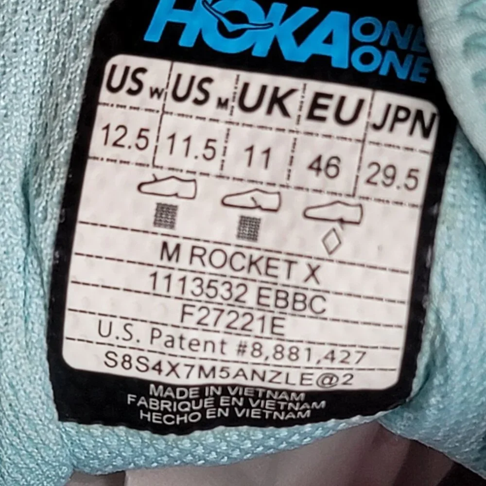 Hoka Unisex Rocket X Eggshell Blue-Black Running Shoes. Size Men 11.5/Women 12.5 - Picture 8 of 10